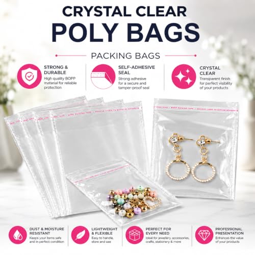 Image of SECUREMENT Plastic Transparent Poly Bags 4 x 5 Inch | Clear Packing Bags for Jewellery, Gift, Accessories, Stationery & Cosmetics