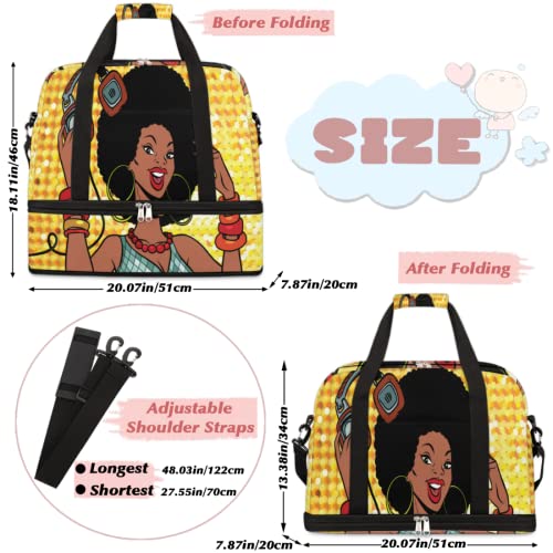 African Woman Pop Music Travel Duffle Bag, Sports Gym Bag With Shoes Compartment Weekender Bag Overnight Bag For Women Men2