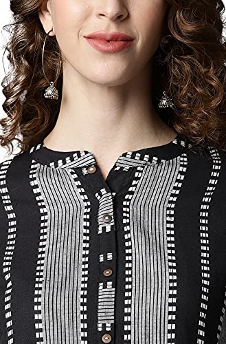 Image of Janasya Women's Black Cotton Western Dress