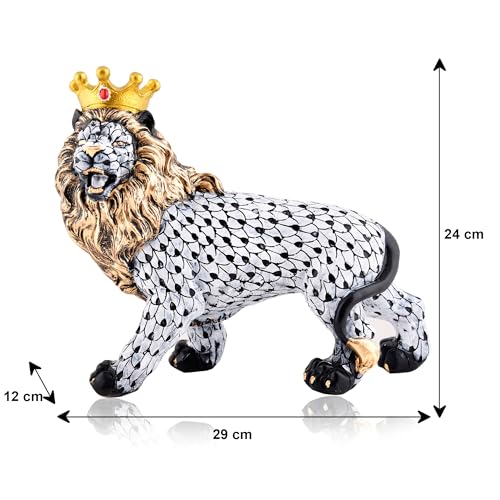 Image of Xtore Regal Lion with Crown Figurine | Resin Home Decor Accent | Unique Art Piece for Living Room, Office, or Shelf | Symbol of Strength and Royalty | Luxurious Animal Decor