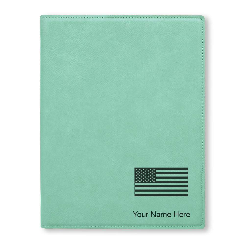 Large 9.5" X 12" Portfolio Notepad, Flag of The United States, Personalized Engraving Included (Teal)