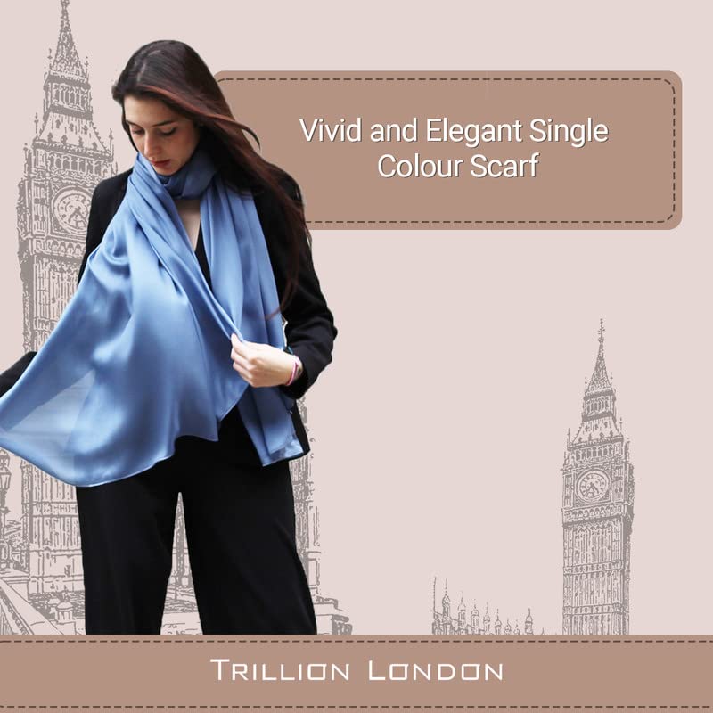 Trillion London Silk Scarf | Blue Lightweight Neck Scarf for Women | Shawl Wraps for Ladies | Suitable for Travelling & Gifting | Smooth Soft Finish | Size - 185cm * 85cm2