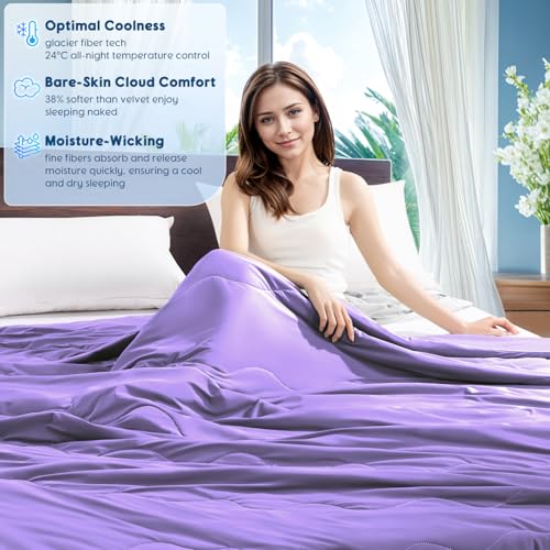Image of Cooling Blanket for Hot Sleepers & Night Sweats - Cooling Comforter, Breathable Lightweight Double-Sided Summer Bedding, Breathable Soft All Season (Lavender, Queen(90 inchx90 inch))