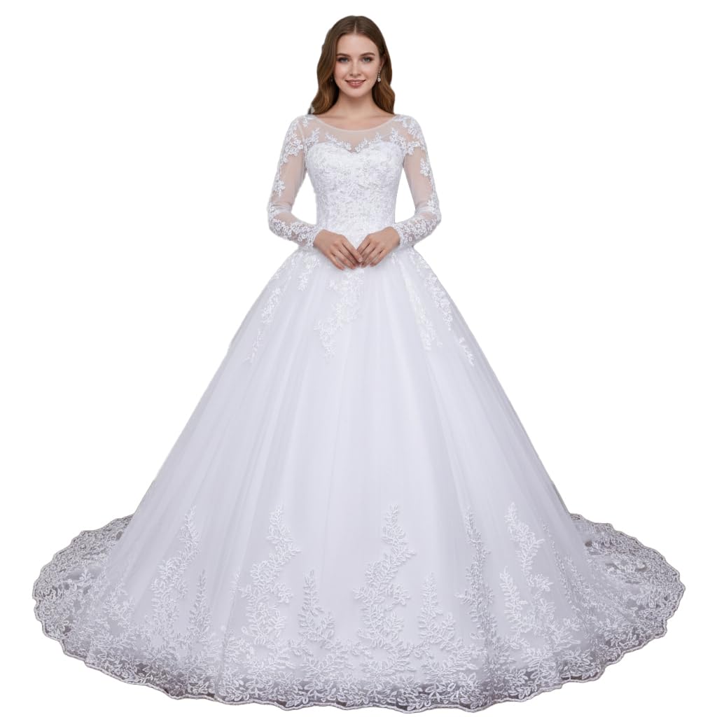 Brautkleider hochzeitskleider Prinzessin Langarm Spitze hochzeitskleid Große Größen mit langem Zug BA-N-OL