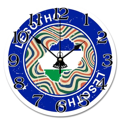 Horloge murale Lesotho 30 cm ronde et colorée pour décoration rustique