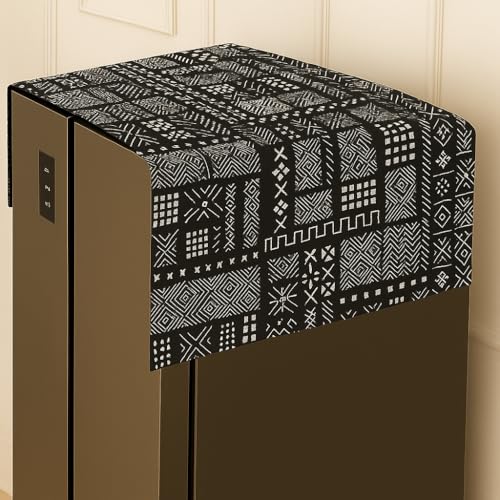 Image of WWW.THROWPILLOW.IN Fridge Top Cover for Double Door >400L Capacity| Large Size Double Door Refrigerator Cover | Fits Haier Samsung LG Godrej |Durable 450 GSM Dustproof Fridge Cover|Mud Cloth Pattern