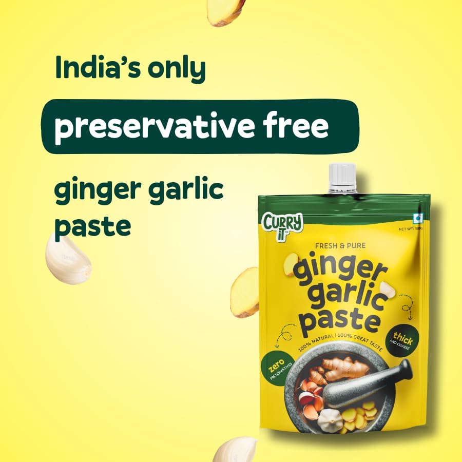 Image of CURRYiT Preservative Free Ginger Garlic Paste | Adrak Lahsun Paste for Cooking | Fresh & Pure | Homemade Taste & Quality | Thick & Coarse | 450g Pack of 3|