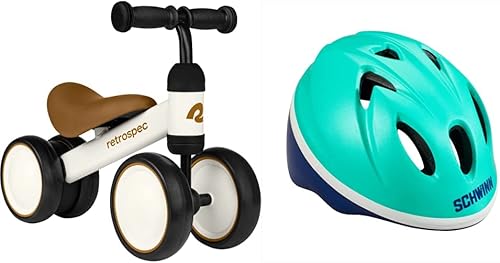 Retrospec Cricket Baby Walker Bicicleta de equilibrio con 4 ruedas para edades de 12 a 24 meses, juguete de bicicleta para niños de 1 año y casco de
