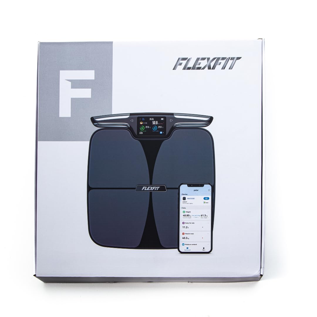 FlexFit Bilancia per peso corporeo e percentuale di grasso, 8 elettrodi bilancia digitale ad alta precisione misurazione accurata di 56 indicatori corporei, bilancia intelligente da bagno con ampio
