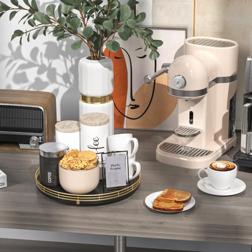 Image of 12 inch Oak Wood Lazy Susan Organizer, Lazy Susan for Cabinet Dining Table Pantry Wood Turntable Organizer Tray for Coffee Table Kitchen Countertop Spinning Spice Can Organization and Storage Round Gold