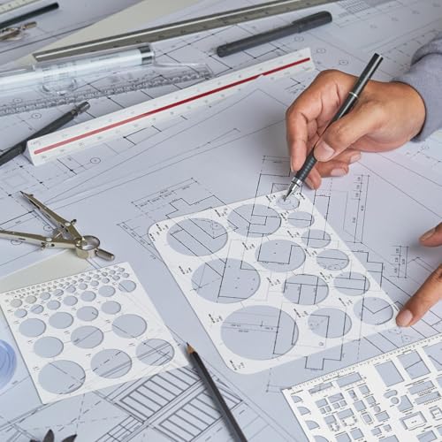 5 peças Circle Stencils, ferramentas de desenho de várias formas palmilhas geométricas de plástico f