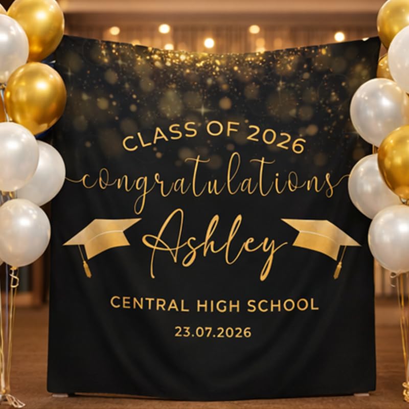 Graduation Party Backdrop Class of 2026 Personalized Banner with Color Graduates Name School Backdrop for Graduation Party Decorations for High School & College