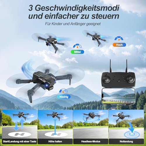 Drohne mit Kamera 720P,Mini Drohne für Kinder & Erwachsene, 2 Akkus,Headless Modus,Dual Kamera, Lange Flugzeit, Flip Modus, One-Touch Start/Landung, Anfängerfreundlich,Gold