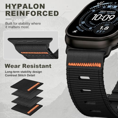 Image of Tactical Nylon Bands for Apple Watch Ultra 3 2 Band Series 11-1 /SE Men | Rugged Breathable Fabric, Nato Adjustable Sport Strap with Reinforced Connector for iWatch Ultra 49mm 46mm 45mm 44mm 42mm L