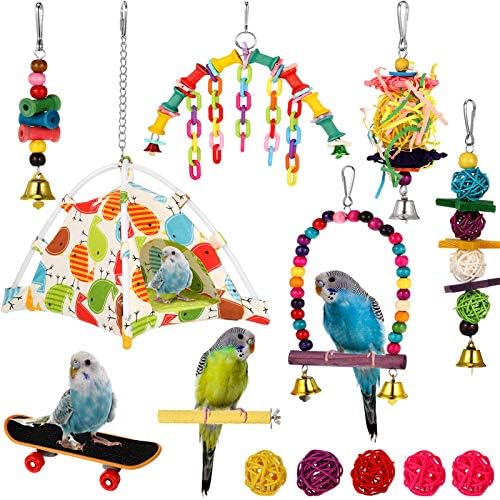 tonyg-p 13 Pack Bird Toys Parrot Swing Chewing Toys Bird Nest Hut Hammock Perch Stand Hanging Bell Bird Cage Toys  for Small Parakeets, Cockatiels, Budgies, Conures, Love Birds, Finches