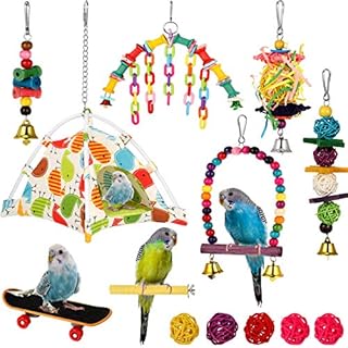 tonyg-p 13 Pack Bird Toys Parrot Swing Chewing Toys Bird Nest Hut Hammock Perch Stand Hanging Bell Bird Cage Toys  for Small Parakeets, Cockatiels, Budgies, Conures, Love Birds, Finches