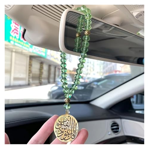 Islam quranic He is Allah, who is One Ottoman Turkish Prayer 33 Green Beads tasbih Car Rear View Mirror Car Pendant Hanging
