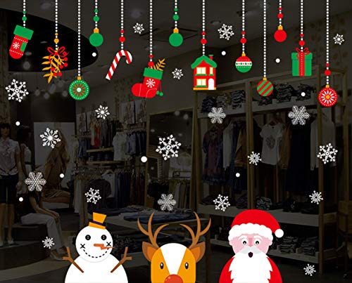 Longten Christmas Window Clings Stickers Santa Claus Reindeer Snowman Removable Vinyl Christmas Tree Diy Wall Window Door Mural Decal Sticker For Showcase #TOP2