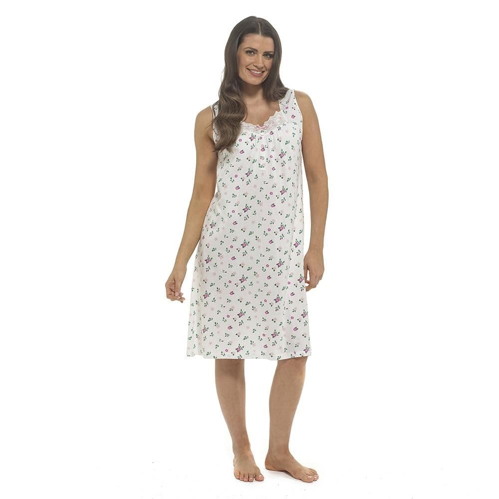 A2Z Ladies Floral Sleeveless Womens Nightie 100% Cotton Classic Summer - Nightie LDS 499 Pink 22/24