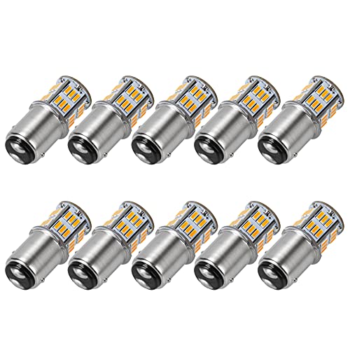 10 Packs LED Light Bulbs Super Bright 1157 2057 2357 7528 BAY15D for Cars 12V Non-Polarity 39-SMD LED Chipsets with Projector for Turn Signal Lights Taillights Replacement (Amber)