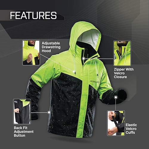 Image of Robustt Pongee Rain Suit for Men or Women (Size- XL to XXL)| Waterproof Rain Coat and Pant Set | Adjustable Hood, Reflective Strips| Lightweight Bike Rain Jacket for Riders| Packable with Storage Bag