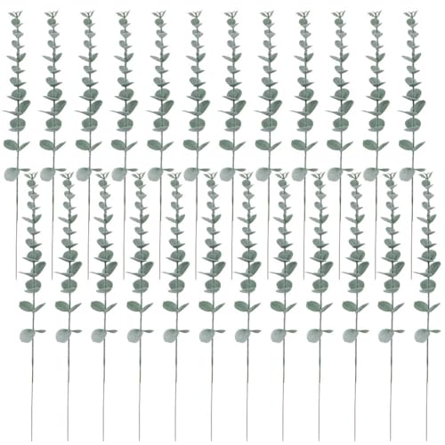 CashMuch Para hojas de eucalipto artificiales, tela de seda + plástico, follaje falso realista para fotografía, adornos, 24 piezas