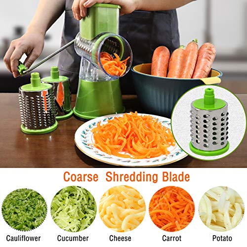 G.chen Manual Rotary Cheese Grater Shredder And Slicer For Cheese Nut And Vegetables With 3 Stainless Steel Blades (Green) #TOP3