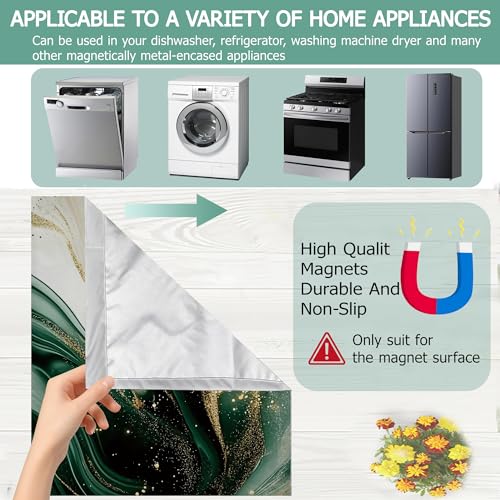 Image of Green Marble Dishwasher Magnets Decorative Cover,Gold Glitter Waterproof Magnetic Dishwasher Cover Panel,Refrigerator Magnet Cover for Kitchen Home Decor 23x26 Inch