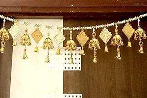 Shub Labh with Golden Hanging Bells Toran 3 FT