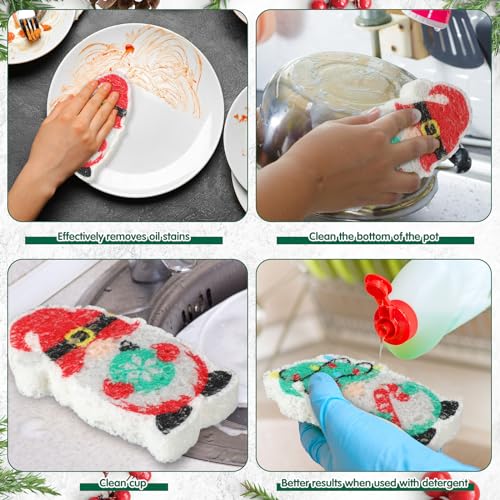 Image of Layhit 12 Pcs Christmas Dish Sponges Cute Kitchen Non Scratch Scrub Sink Sponges Wood Pulp Reusable Household Cleaning Cloth for Kitchen Dishes Furniture(Gnome)
