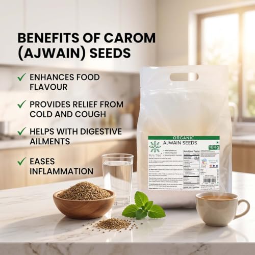 Image of Pure Tree Certified Organic Carom Seeds | 10 Kg / 10000 g | Ajwain Seeds | Omam | Vamu | Ajowan | Ayamodakam Seeds Rich In Antioxidants