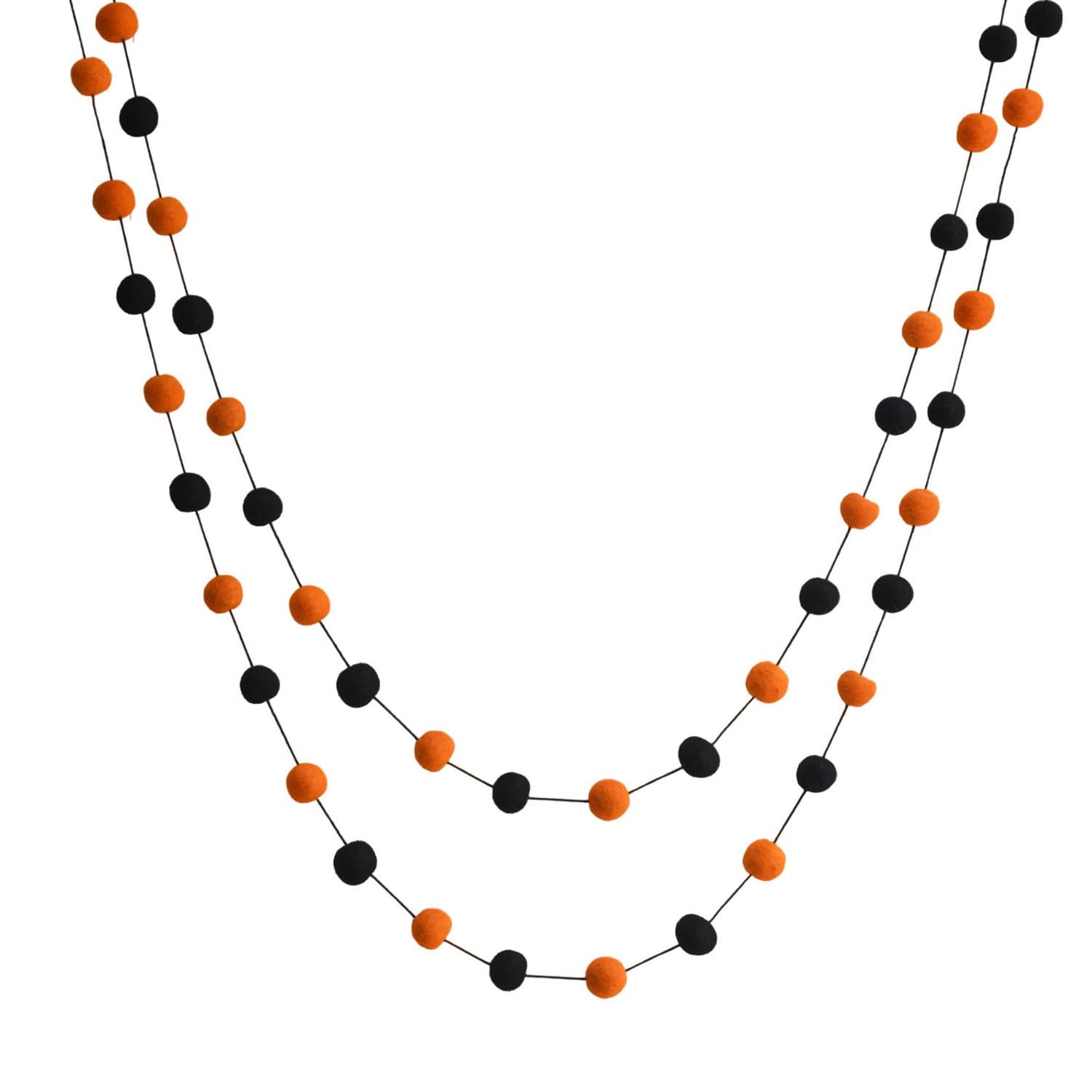 DeKulture Handmade New Zealand Premium Colorful Wool Felt Pom Pom Garland Eco Friendly Wreath for Wall Hanging Home Office Wedding Party Decoration Banner (48 INCHES Long-Black/Orange)