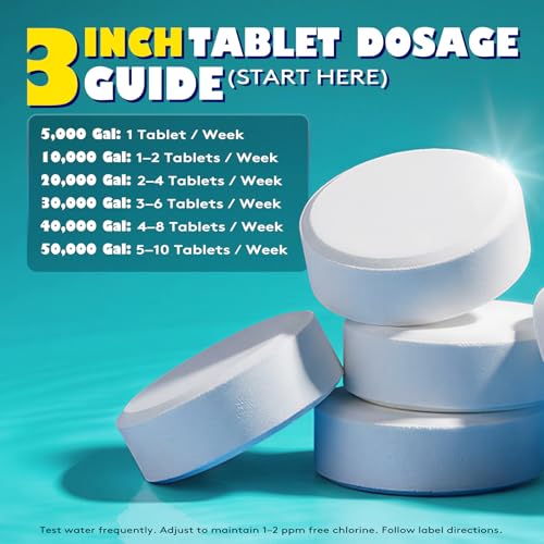 Image of 3 Inch Chlorine Tablets 50 lbs, 99% Trichlor, 90% Available Chlorine, Slow Dissolving Stabilized Pool Sanitizer, Kills Bacteria & Controls Algae for Swimming Pools - 50 Pound