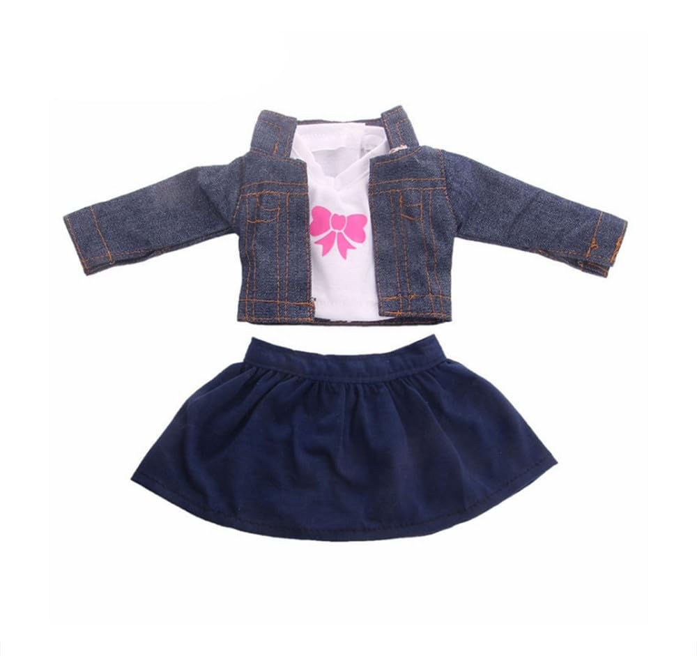 NIXNUT Doll Clothes Winter Outfit Jacket Vest Top with Bowknot Pattern Skirt for American Girl Doll 18-inch