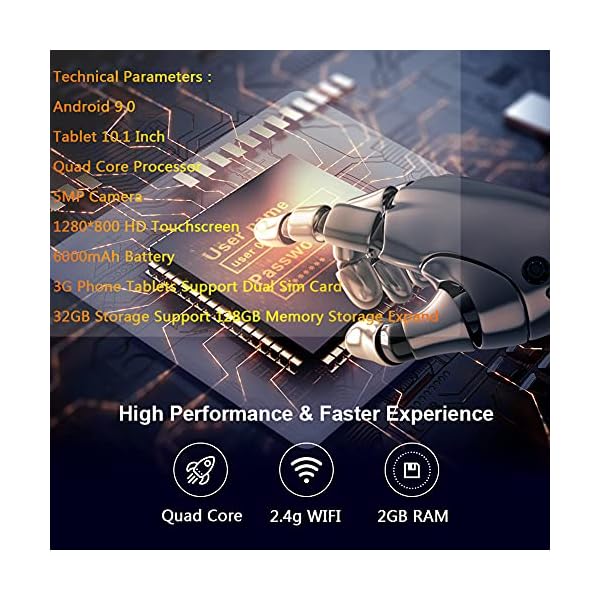 Tablet 10 Inch, Dual SIM Solt Android 9.0 Quad Core Processor Tablets, 32GB ROM 6000mAh Battery Google Certified HD Tablet, Support 128GB Memory Storage Expand, WiFi, Bluetooth, GPS