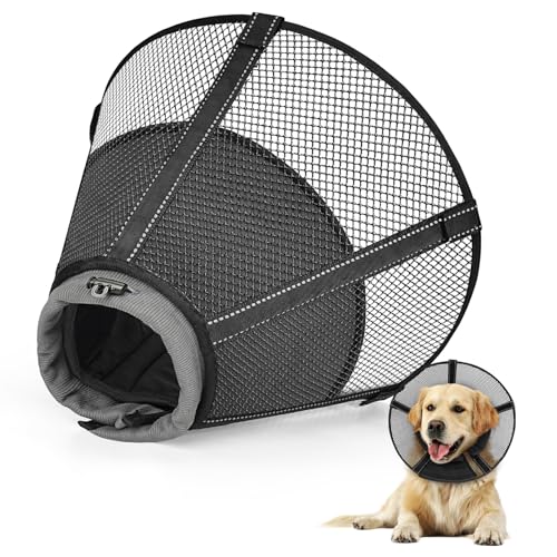 Image of Dog Cone Collar After Surgery to Stop Licking: Soft Grid Recovery Collar with Detachable Pad, Elizabeth Cone Alternative for Large Medium, Small Dogs, Normal Eating and Drinking,XS