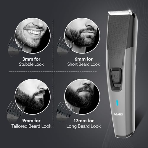Image of AGARO Beard Trimmer MT5005, 90 mins run time with Type C, 6 comb attachments, Self sharpening blades | Trimmer for Men