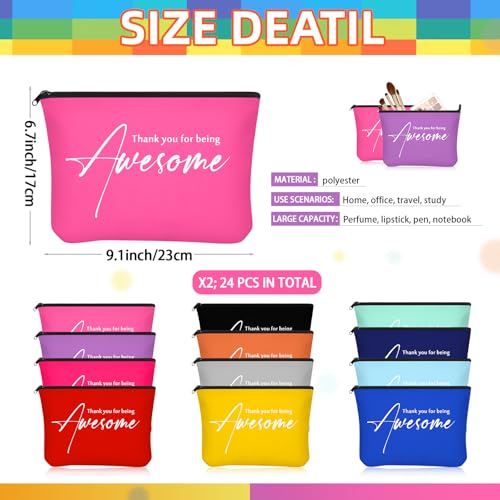 Buryeah 24 Pcs Thank You Cosmetic Bags for Women Thank You for Being Awesome Makeup Bags Bulk Employee Appreciation Pouches for Student Teacher Team Coworker Assistant Gift(Colorful)2