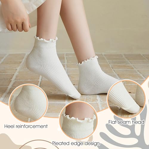 Image of 3 Pcs Ankle Soft Frilly Socks for Girls,White Ruffle Sock for Girls Ruffle Socks for Women Suitable for Casual, Comfort Breathable