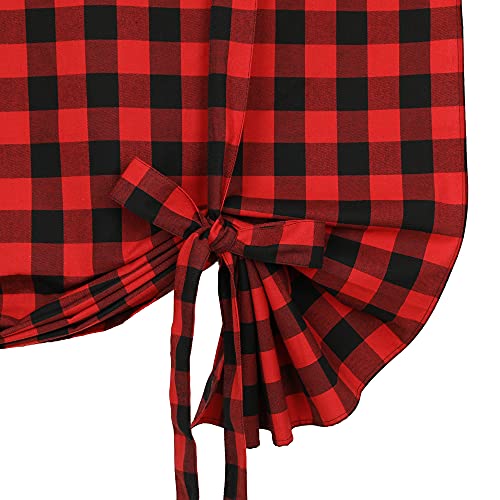 Kaaltisy Cotton Tie Up Shade Window Curtain Buffalo Check Tier Curtains With Rod Pocket For Kitchen Cafe Bathroom Windows, Red Black Grid #TOP5