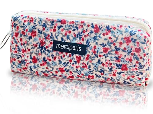 BOAJUNWU Pencil Pouch Cute Pencil Case Office Storage Bag Holder Box Organizer Aesthetic Bow Flower Pattern Makeup Pouch Cosmetic Bag for Women Girls