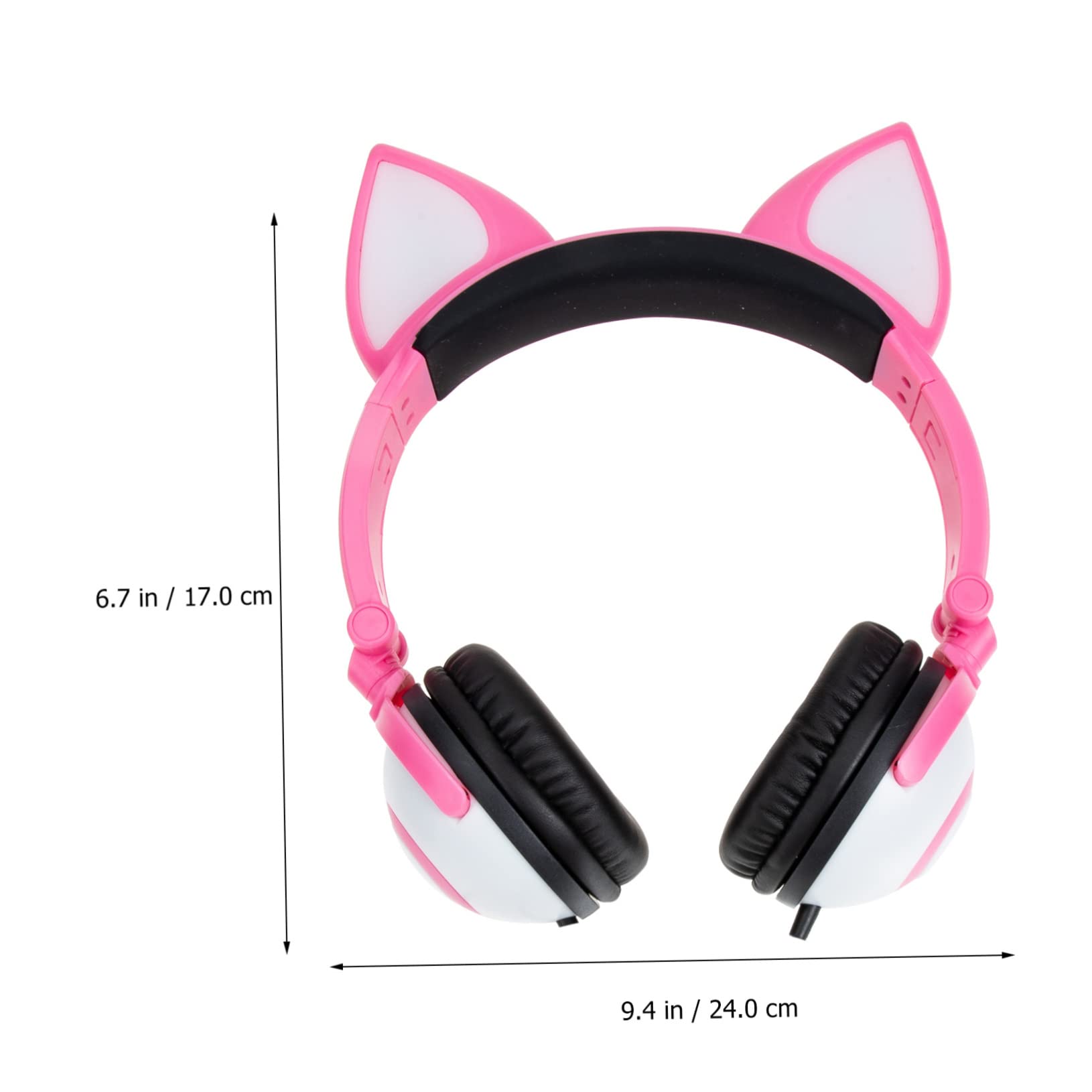 jojofuny Cuffie On Ear per Bambini Rosa in Pvc Orecchie Gatto | Jack da 3, 5mm, Driver 40mm, Controllo a Pulsante Luce, Batteria Button 180mah