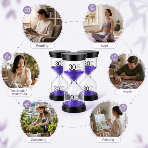 Image of Sand Timer 30 Minute, Sand Clock, Hour Glass Sand Timer Sand Clock Sandtimer Classroom Games Home Kitchen Officesand Clock Timer for Room Hourglass (purple1)