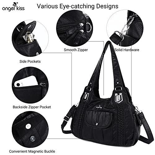 Image of Angel Kiss Purses and Handbags for Women Washed Vegan Leather Crossbody Hobo Satchel Shoulder Tote Purse