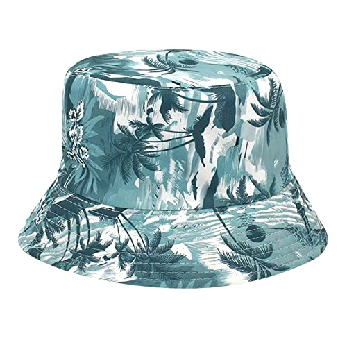 QWUVEDS Chapeau de soleil Tropical Vent Coconut Tree Flower Pot Chapeau pour homme Double Wear Outdoor Sun Sunscreen Fisherman Chapeau de sommeil, bleu, taille unique