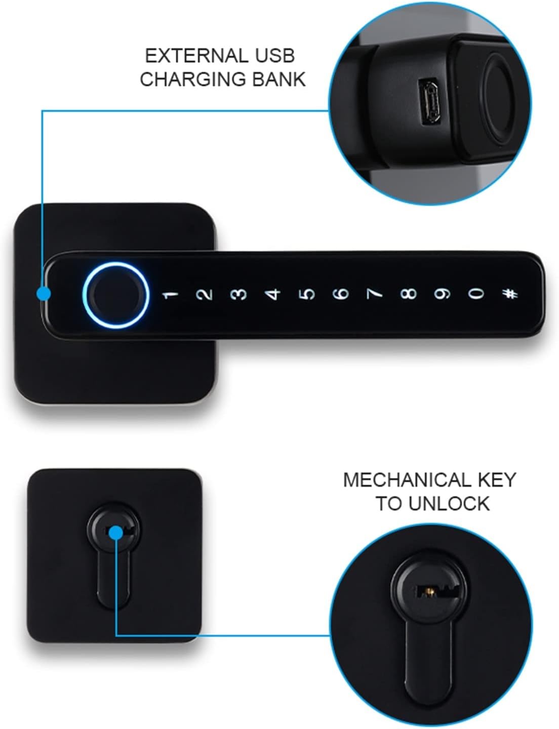 Smart Door Handle Fingerprint Password Remotely Unlock Digital Lock Tuya App Keyless Entry for Doors Smart Electronic Lock (Color : 3300gun)