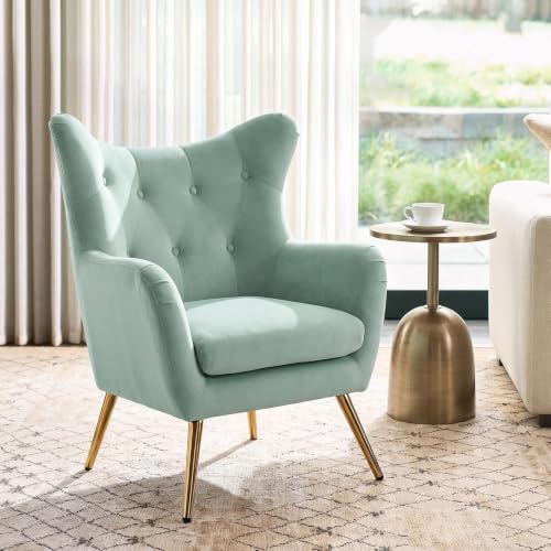 HULALA HOME Velvet Tufted Accent Chair, Modern Wingback Arm Chair, Sage