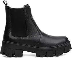 Coturno Feminino Casual Salto Baixo Elástico Chelsea Tratorado