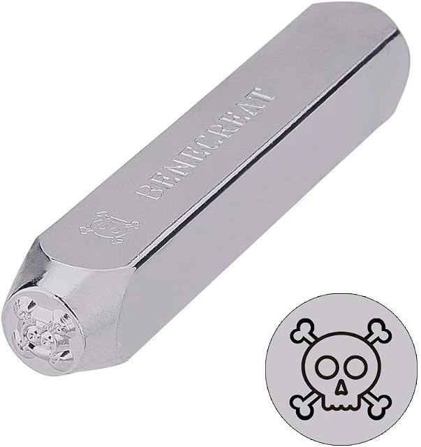 BENECREAT 6mm 1/4" Skull & Crossbones Metal Design Stamps Punch Stamping Tool - Electroplated Hard Carbon Steel Tools to Stamp Punch Metal, Jewelry, Leather, Wood