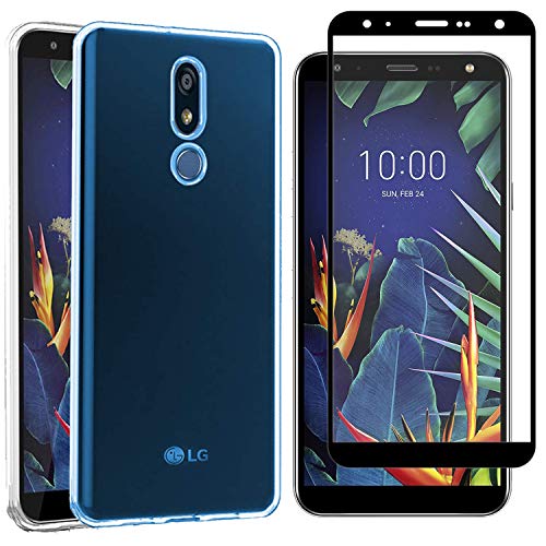 MYLBOO Funda LG K40 con Protector de Pantalla,[2 en 1] Funda Transparente TPU para teléfono móvil + 9H Protector de Pantalla Completa de Vidrio Templado para LG K40
